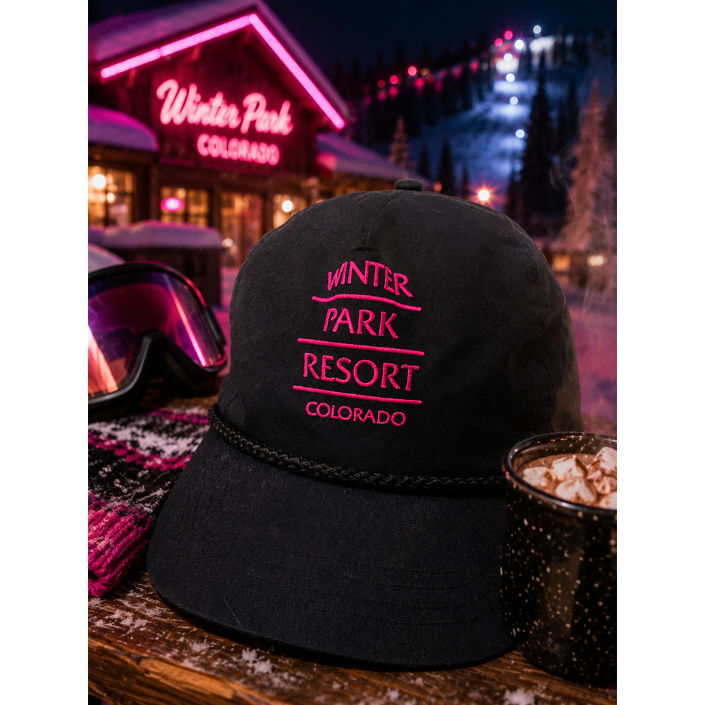 Vintage Winter Park Resort Colorado Rope Strapback Hat Black Made in Taiwan ROC